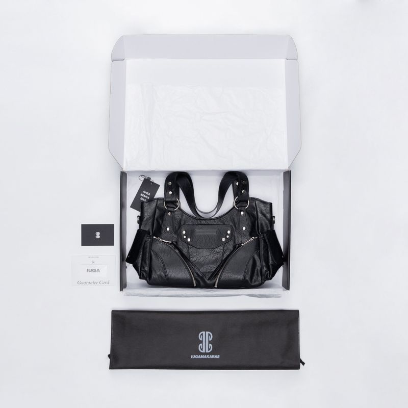 Studded Leather Shoulder Bag (Black)