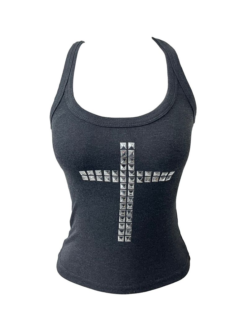 metal stud cross sleeveless (3color)
