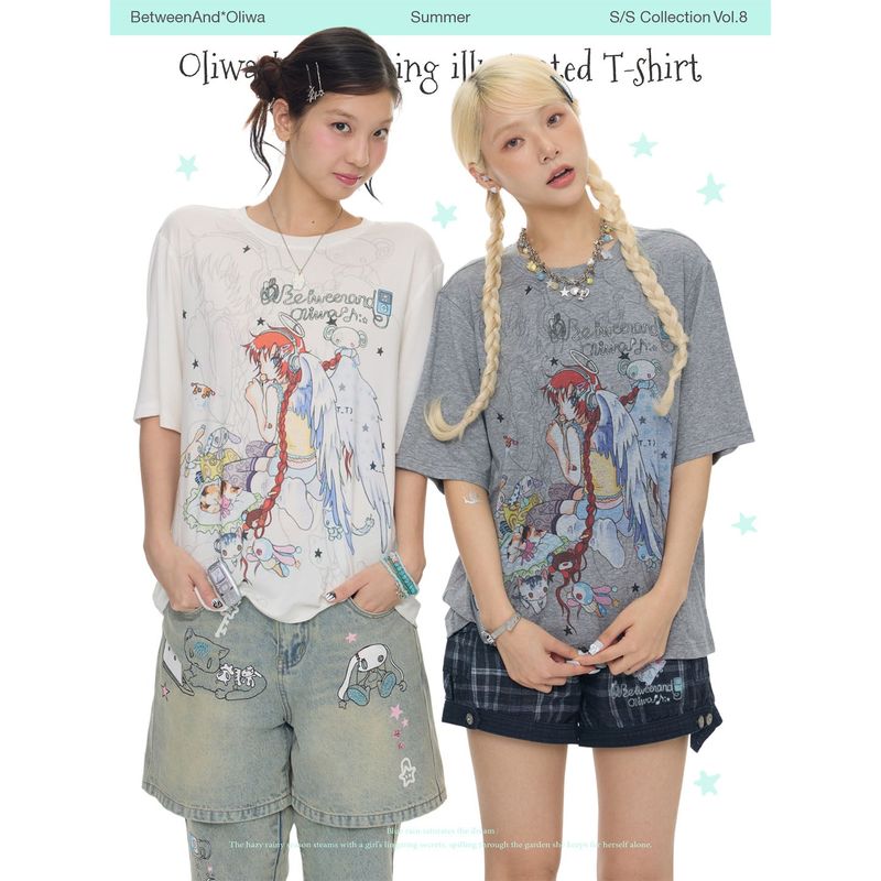 BETWEENAND（ビトゥウィーンアンド）の「BETWEENANDxOliwa ニューサマールーズフィットツーカラーイラストTシャツ（トップス）」