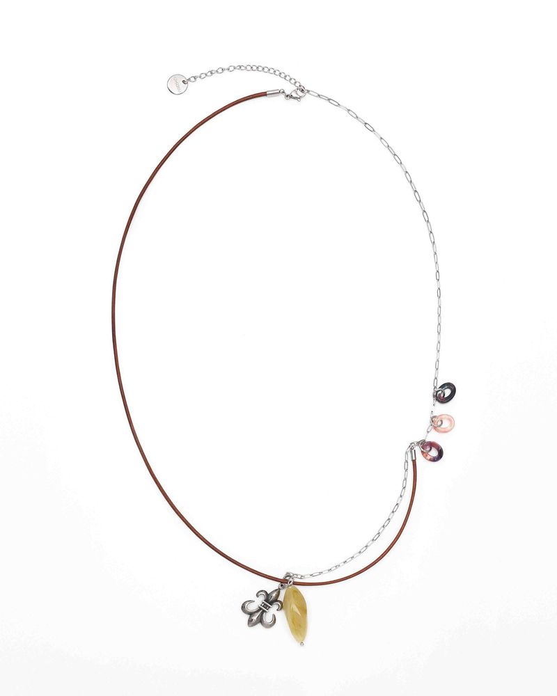  Stone Combi Necklace - Anchor _ BROWN