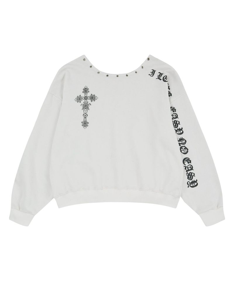 Gothic One-Shoulder Sweatshirt - White