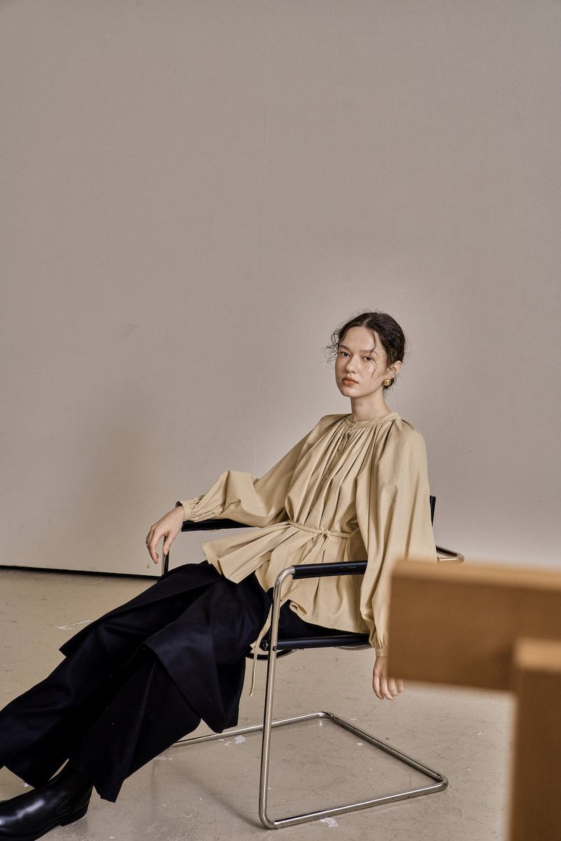 WOOL TWILL SETUP SKIRT_NAVY