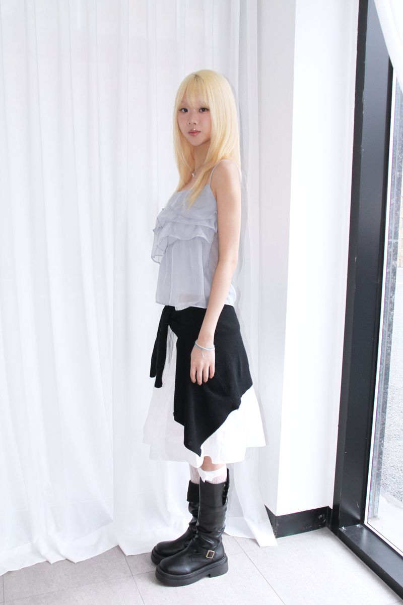 frill chiffon see-through sleeveless (2colors)