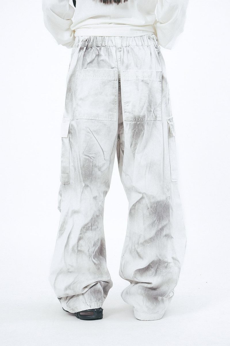 Crack dirty washed over banding pants