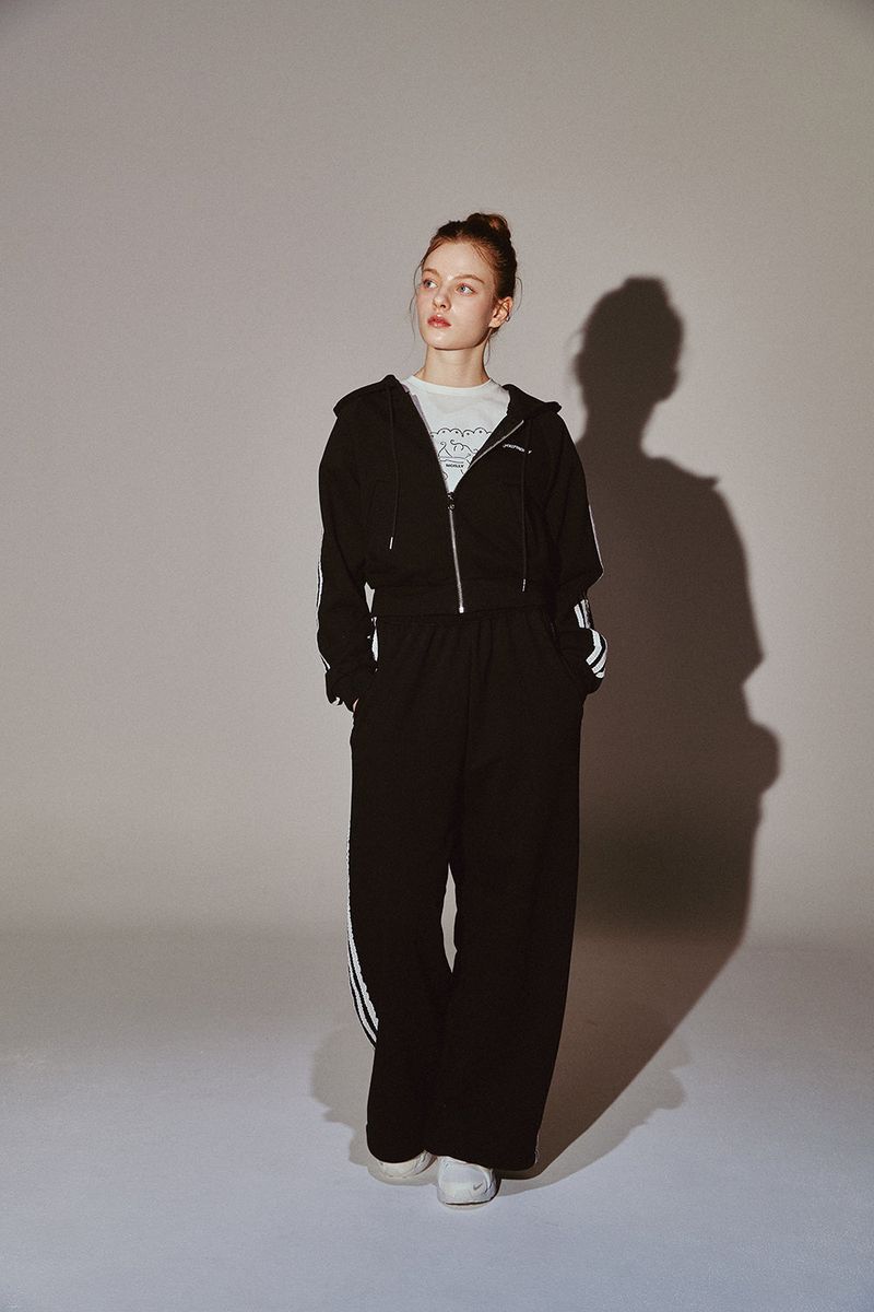 Lace Tape Hood Zip-Up Black