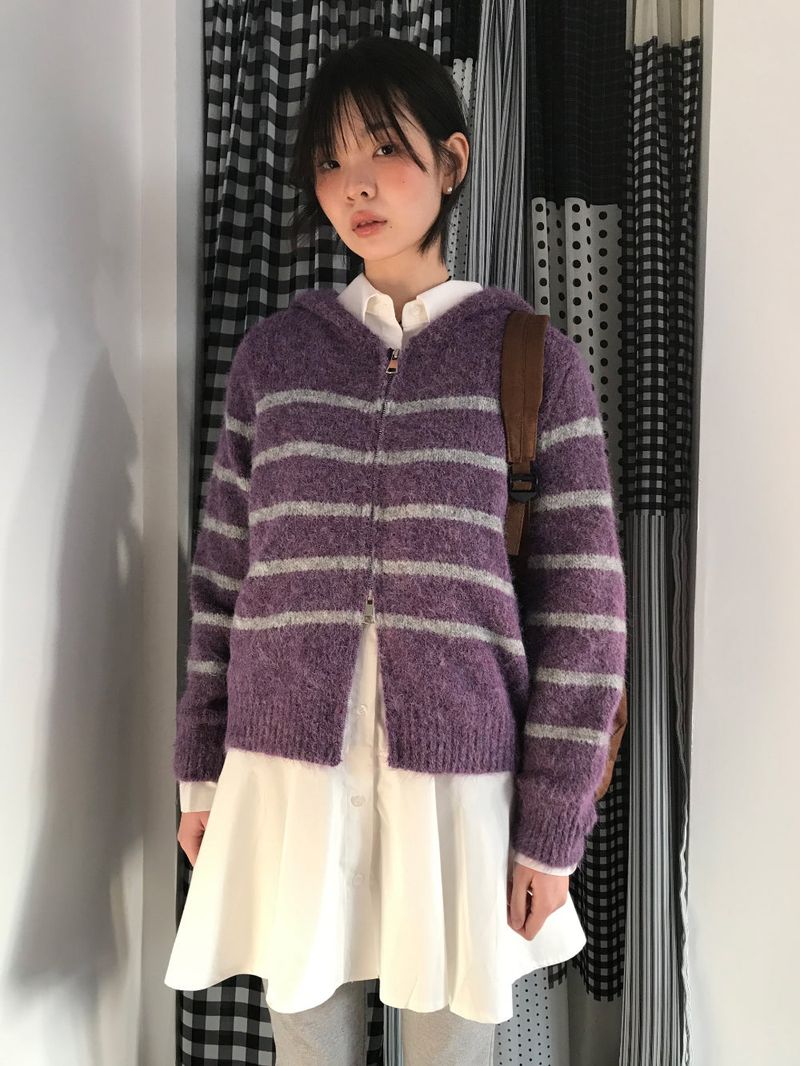 Saint Stripe Knit Hooded Zip-Up (2Colors)
