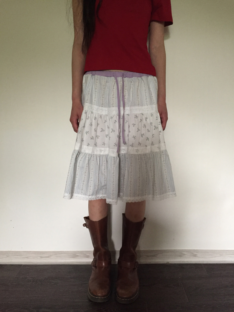 YWD COLOR-BLOCK FLORAL SKIRT (2color)