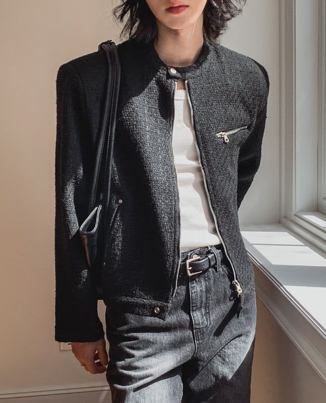 Heather Tweed Biker Crop Jacket