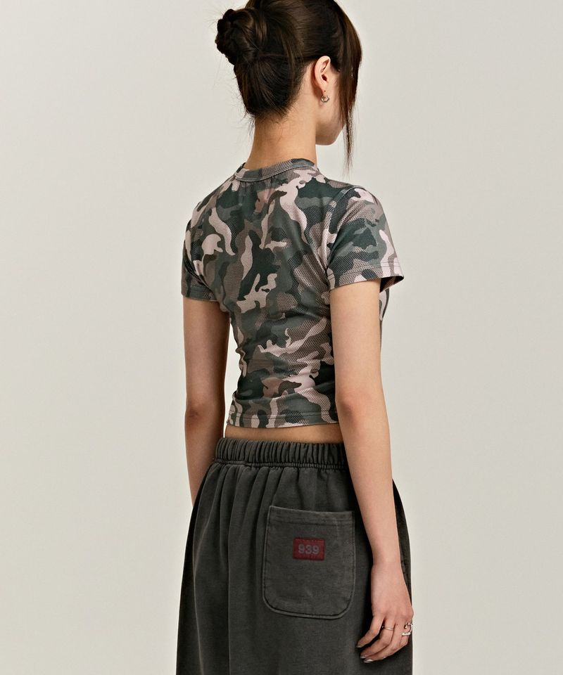 939 LOGO MIX PATTERN CROP TOP (CAMO)