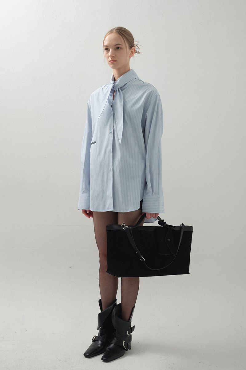 Drape Scarf Shirt_Light Blue