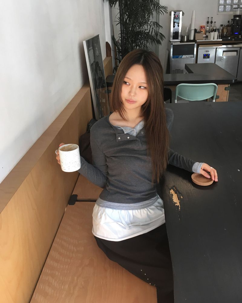 レイヤードボタンTシャツ
