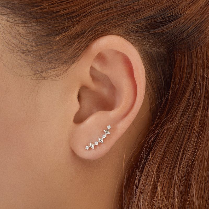 Silver Multi Sparkle Climber Stud 925 Silver Earring E061-04H