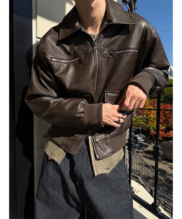 [F/W] Western crop leather jumper(2color)