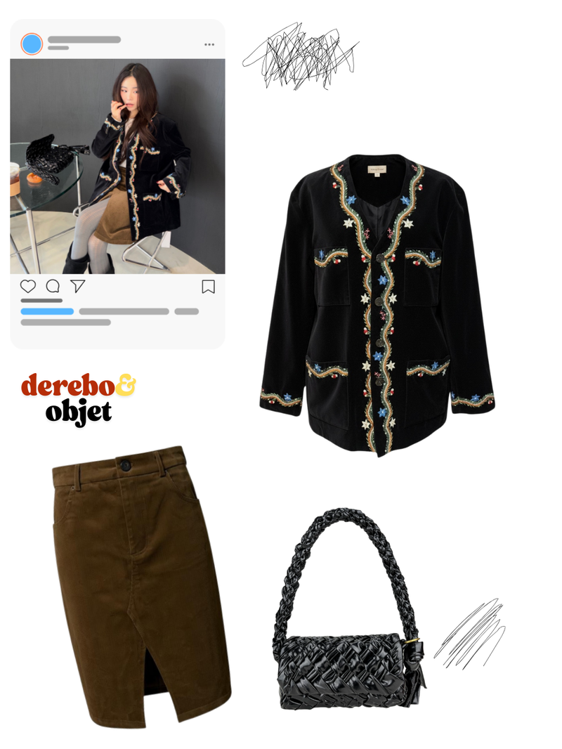French velvet embroidered no collar jacket