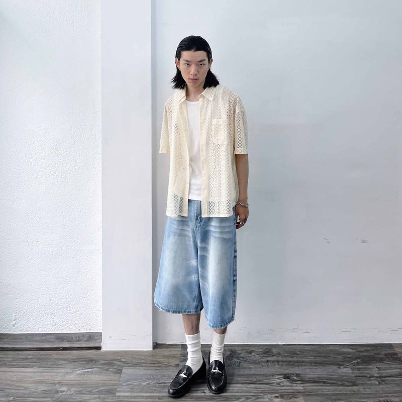 Hollow Knit Striped Shirt