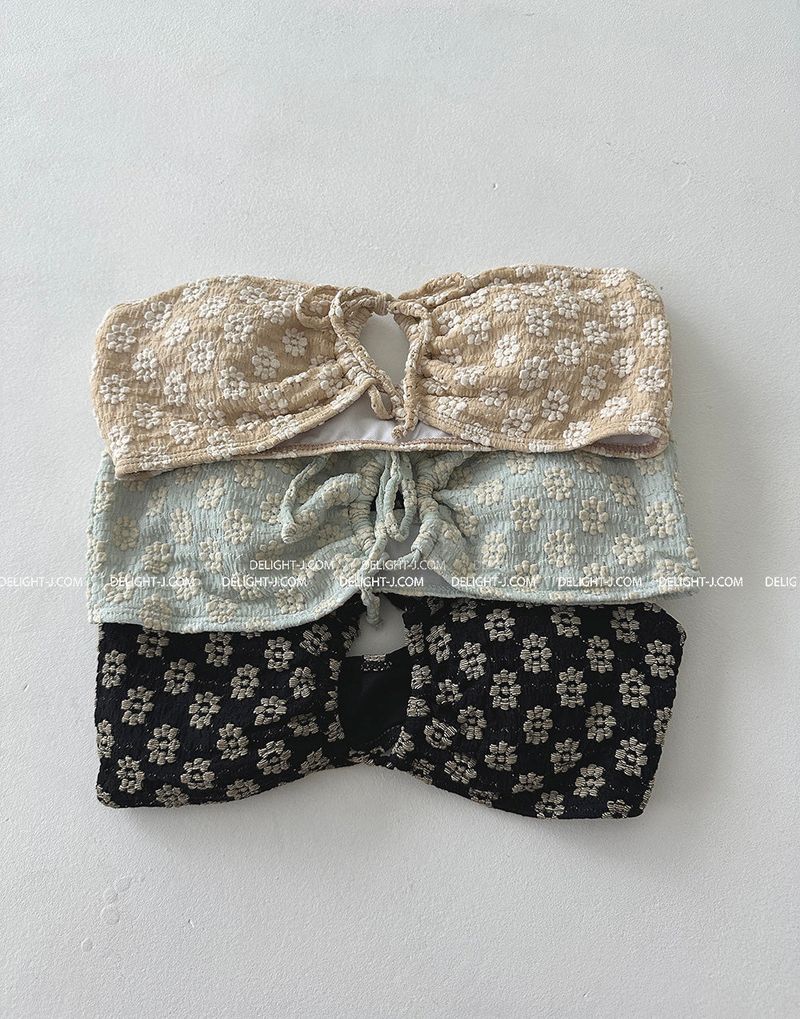 Flower embroidered tube top bikini