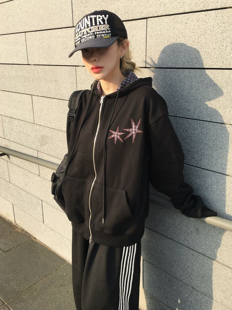 Star Patchwork Fleece Hooded Zip-Up (2c)