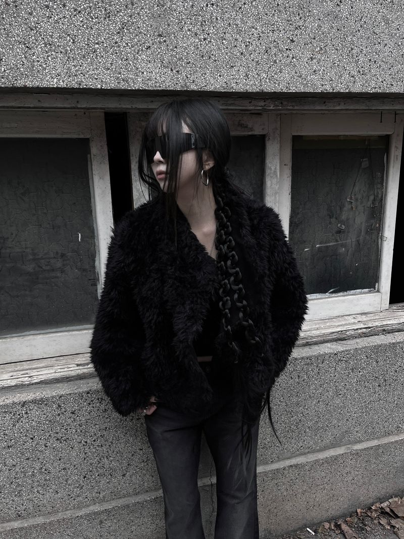 noir chic teddy fur jacket