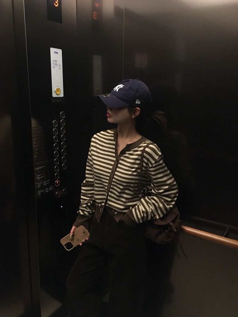 [BELLIDE MADE] Lucky, round stripe cardigan
