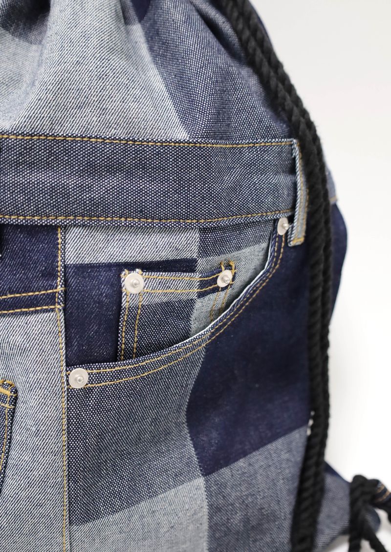 Square Denim Pocket Backpack