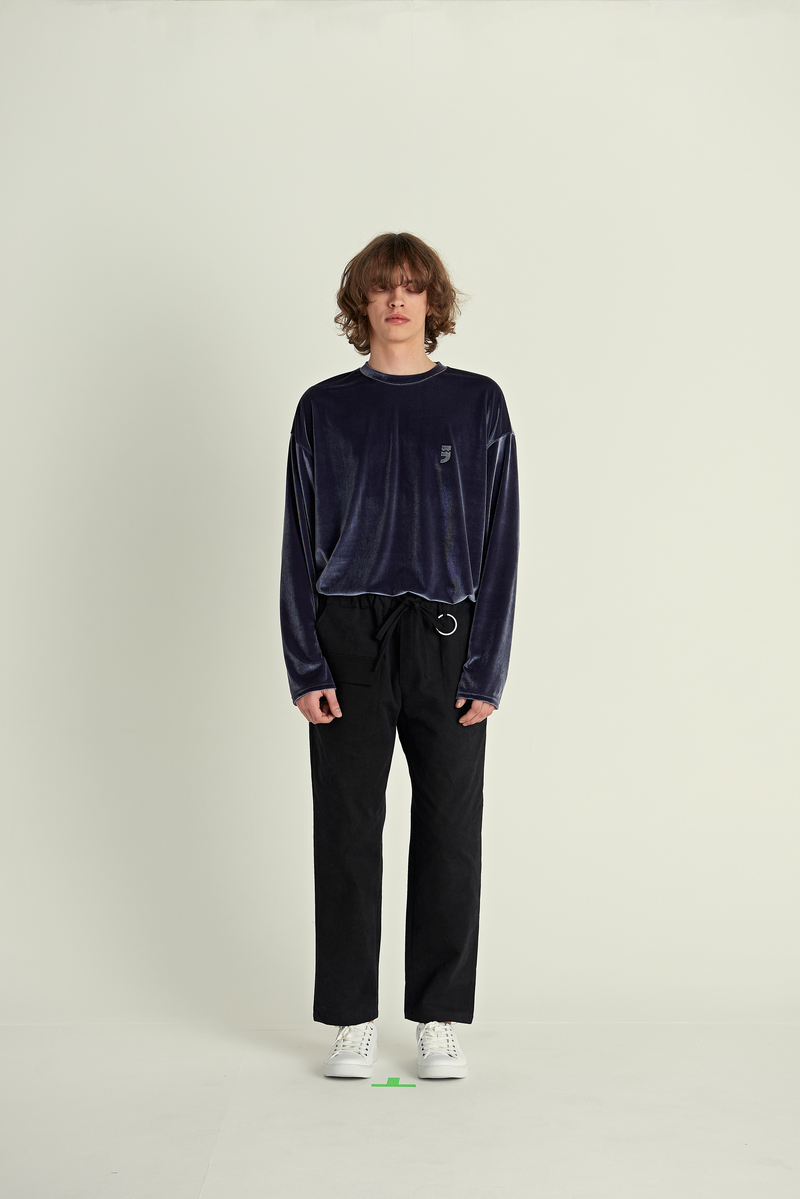 DROP-SHOULDER VELVET TEE (Charcoal)