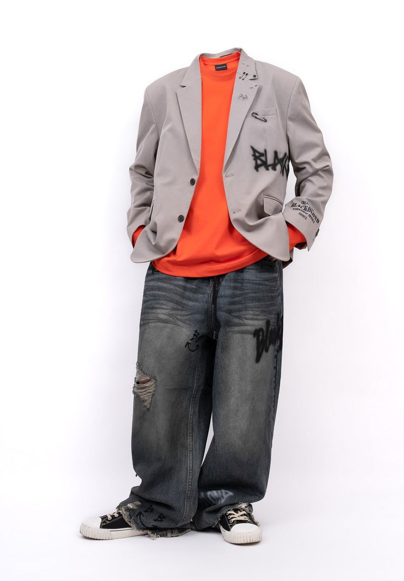 BBD Graffiti Logo Piercing Blazer (Beige Gray)