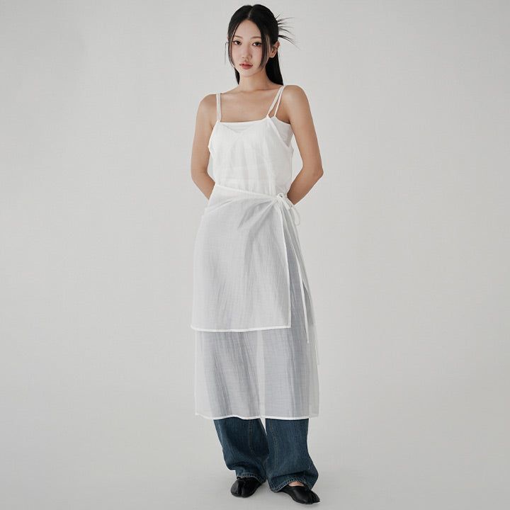 [Abeine] Layered Wrap Skirt Bustier Long Dress - 3 Colors