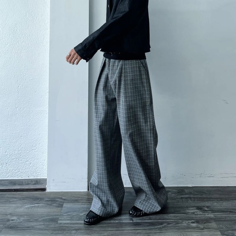 Micro Check Draped Trousers