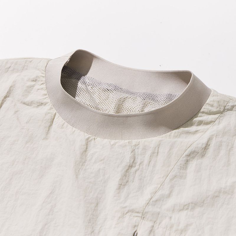 Nylon Zip Pocket Round Shirt - WHITE
