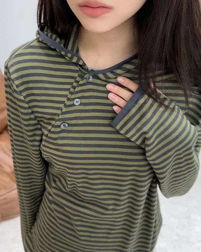 Peir Button Striped Hoodie