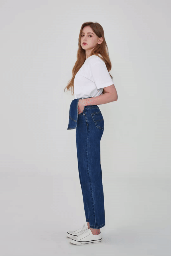 STRAIGHT FIT WAIST COVERED DENIM PANTS [6872]