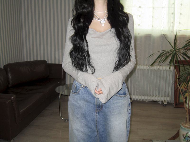 Gray shoulder crop hoodie