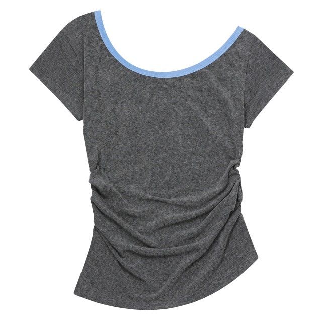 VIOLA ONE SHOULDER UNBALANCE SHIRRING HALF T (2Color)