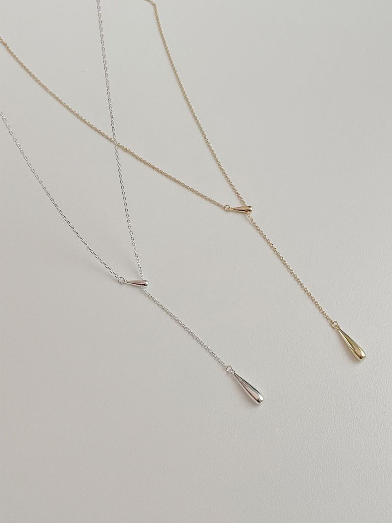 Water drop line slide necklace choker / 2 colors / two-way simple drop wedding guest look long necklace