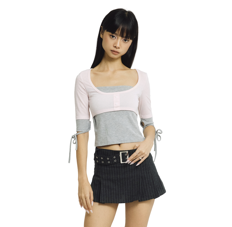 Forusring（フォーラスリング）の「LAYERED CAKE TEE  [GREY-PINK]（Tops）」
