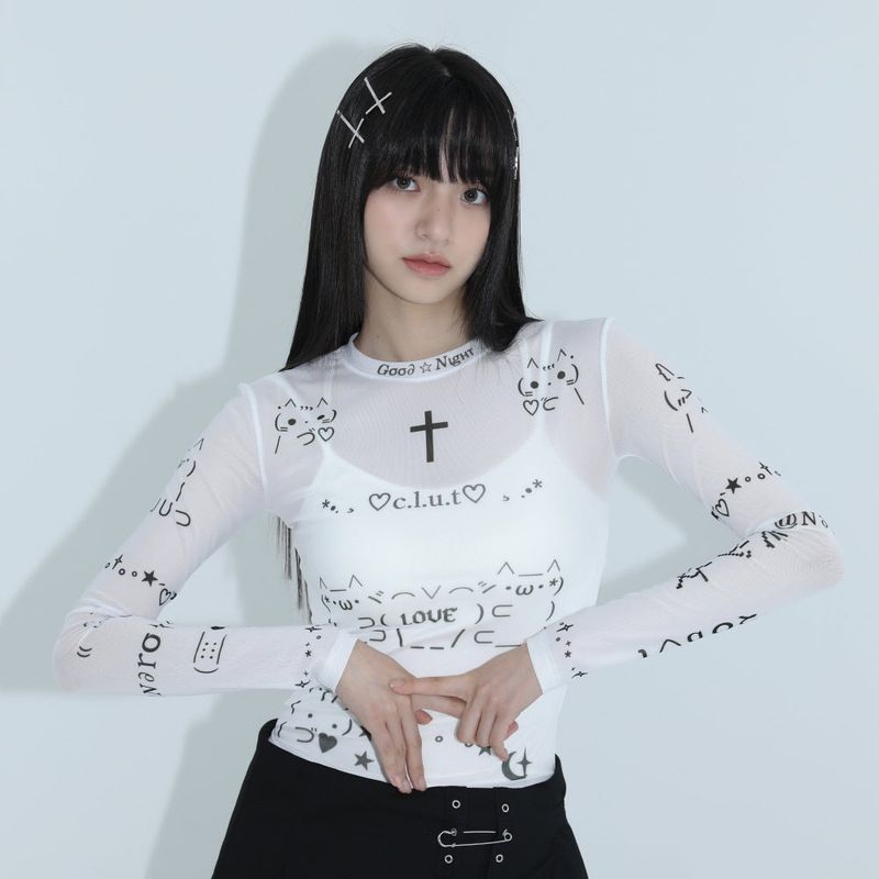 CLUT STUDIO(クラットスタジオ)の「0 2 emoji mesh top - WHITE(Tops)」