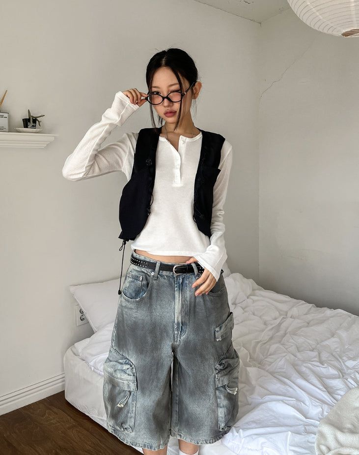 Lining string buckle crop vest