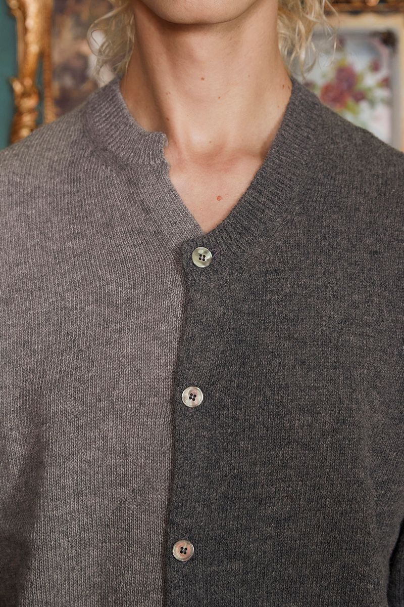 ASYMMETRY WOOL CARDIGAN / CHARCOAL&GREY