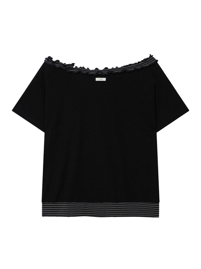 STRIPE FRILL OFF-SHOULDER(BLACK)