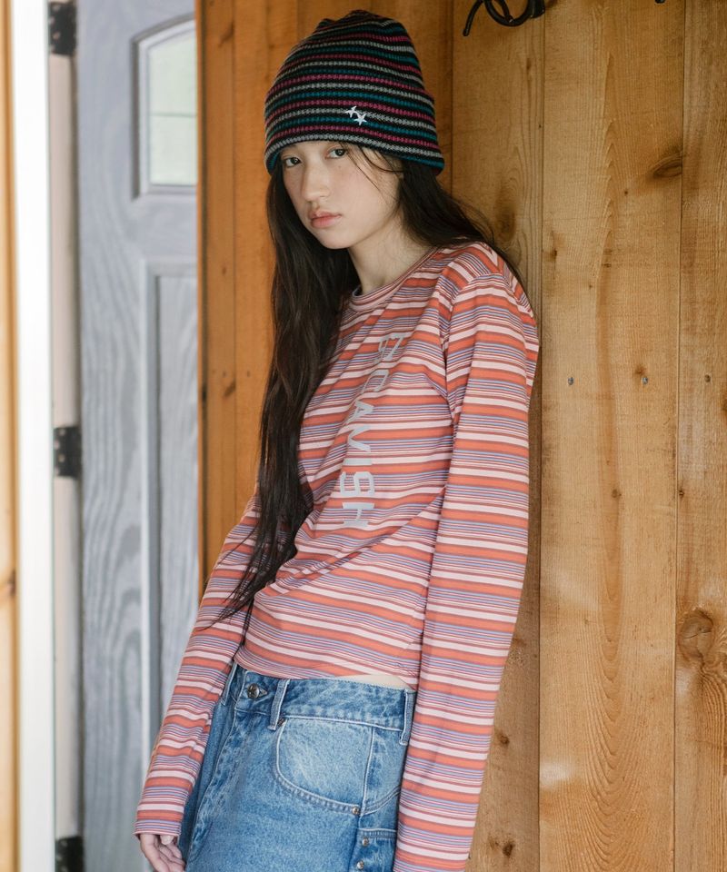 cavish（カビシ）の「グラノーラ ストライプド LS Tシャツ ピンク(CV2GFFT555A)（トップス）」
