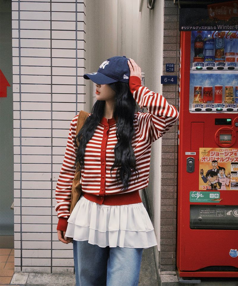[BELLIDE MADE] Lucky, round stripe cardigan