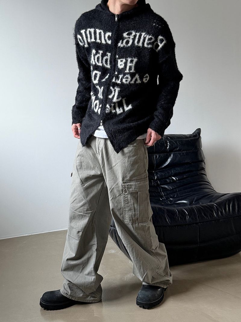 Grayish wide cargo pants