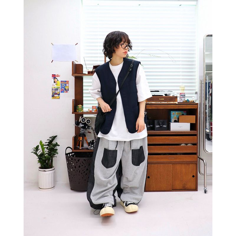 Wide Pocket Contrast Balloon Pants