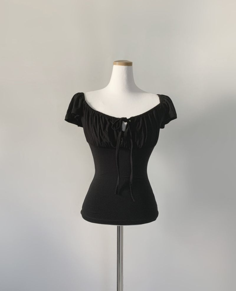 Elisebe Strap Shirring Top (Black)