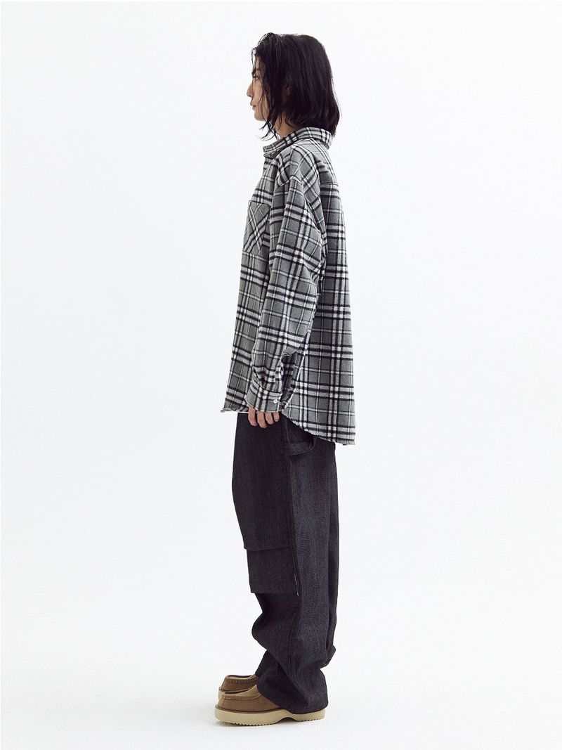 Loose wool check shirts Gray