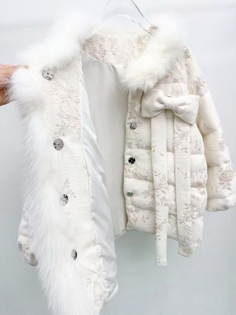 Ribbon Fur Trimming Duck Down Jacket