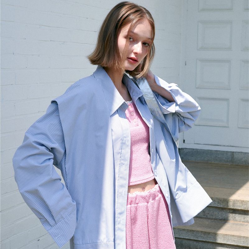  STRIPE SHAWL SHIRT / NAVY