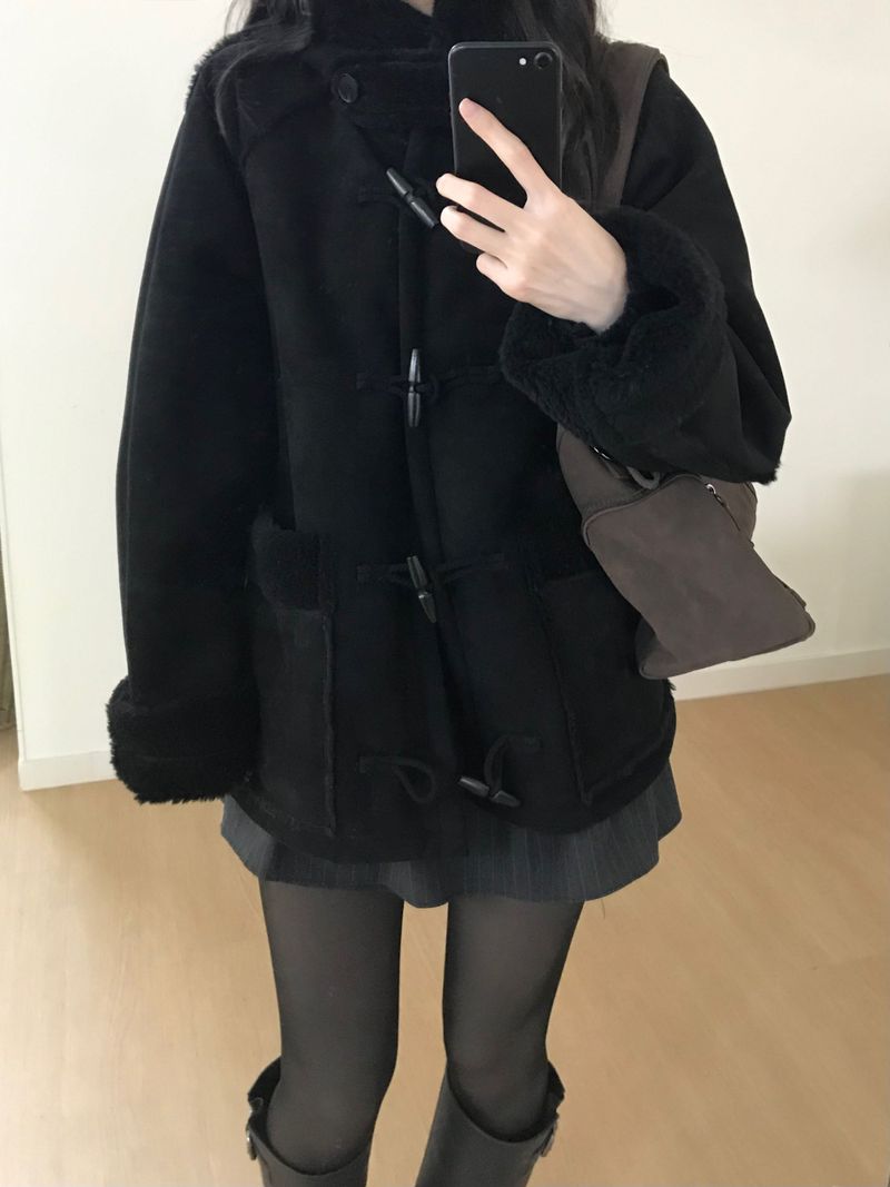 toggle hooded suede coat (one color)