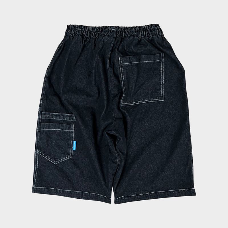 denim stitch shorts_black