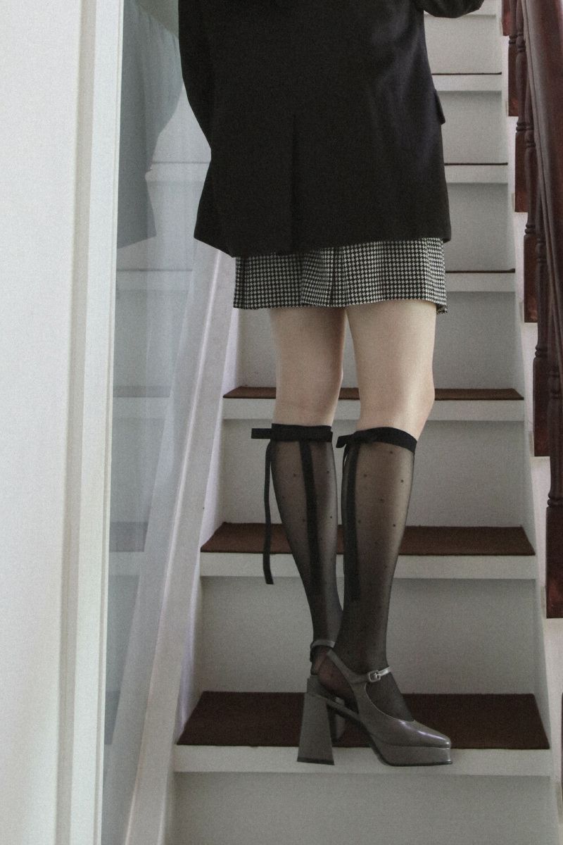 dot ribbon half stockings (2colors)